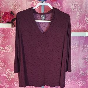 Worthington Women's Long Sleeve V-Neck Top in Rich Burgundy